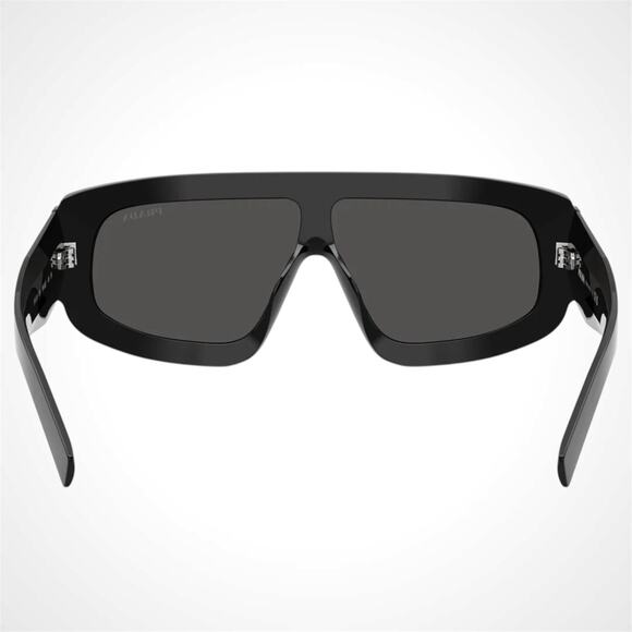 New PRADA Sunglasses Black Shield Mask Triangle Logo Grey Lens - Picture 4 of 5
